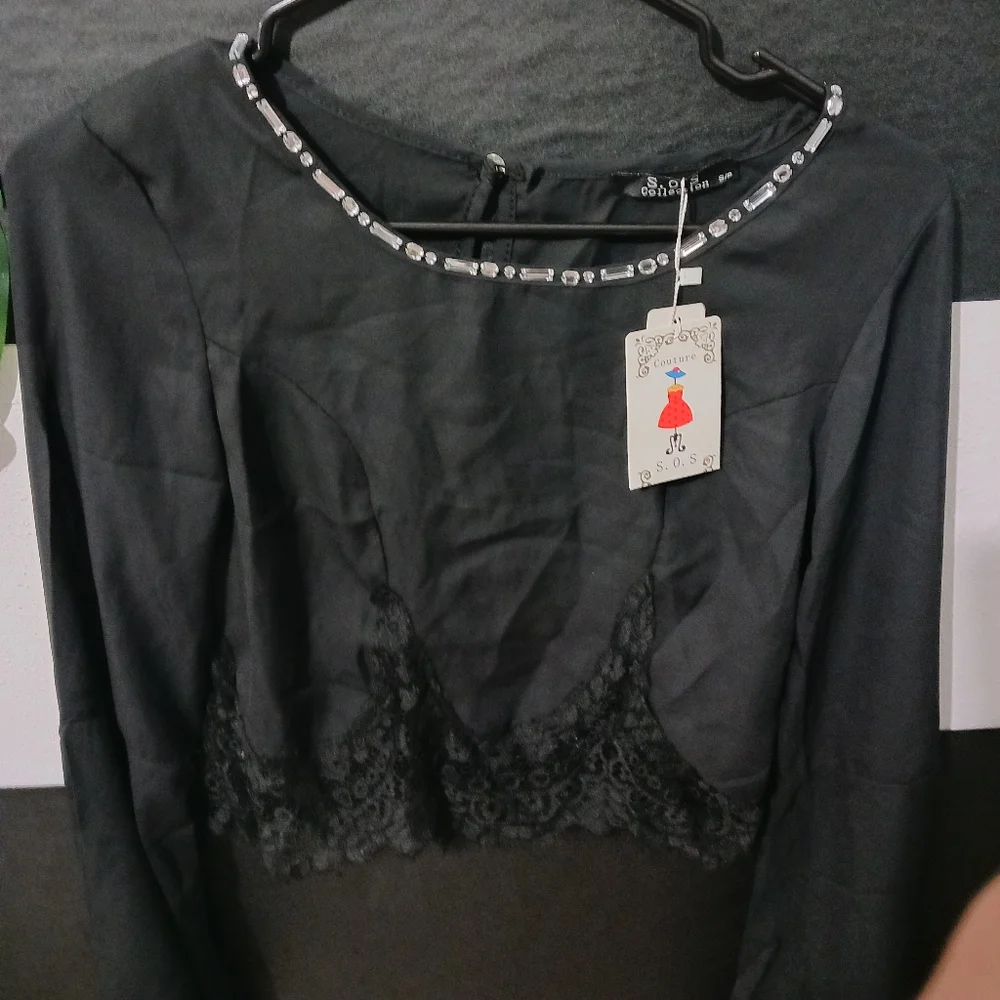 Bundle of NEW Women rhinestone bling round neck bell sleeve blouses - Picture 11 of 16